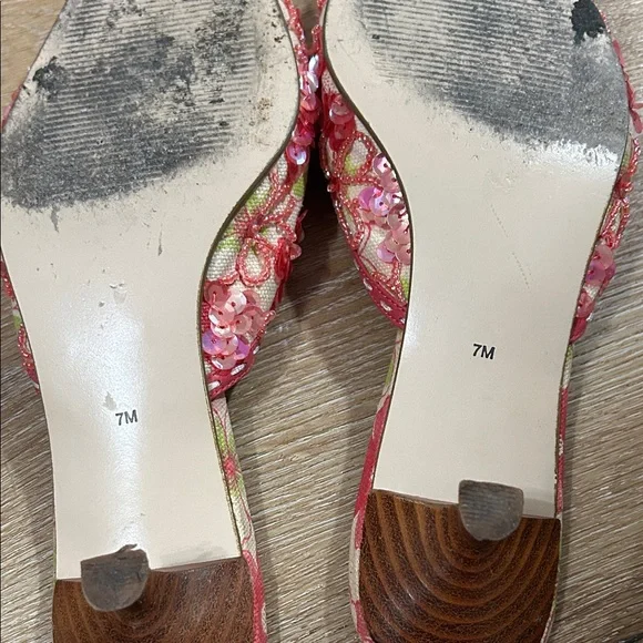 Vintage Y2K Amanda Smith Pink and Green Floral Kitten Heels - Picture 5 of 5